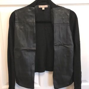 Faux leather open sweater
